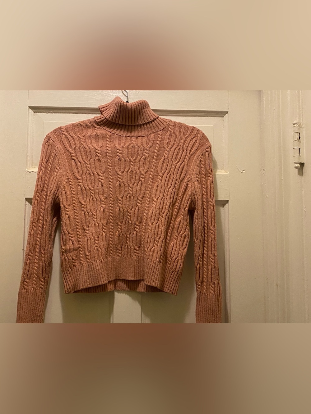 Cable Knit Turtleneck Sweater in Dusty Pink